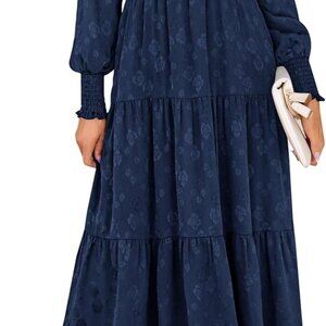 Women's Floral Midi Dress Long Sleeve Pockets Elegant Fall Spring Party Wear
